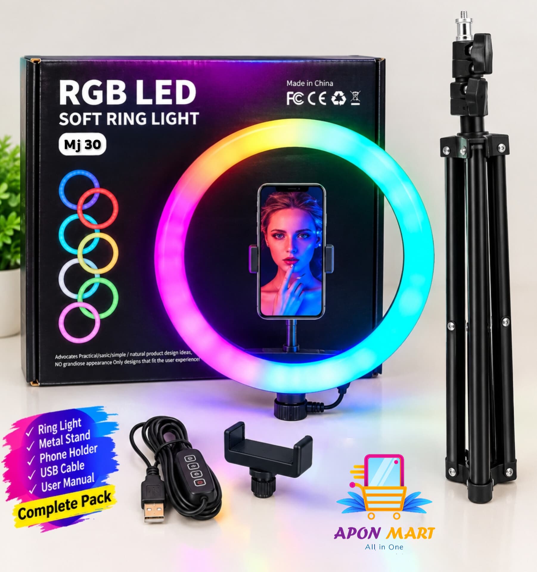 MJ30 RGB RING LIGHT WITH STAND 